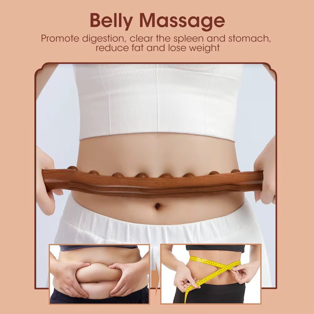 8 Beads Carbonized Beech Wood Massage Stick Household Health Care Dredging Meridians Scraping for Shoulders Neck Waist Back