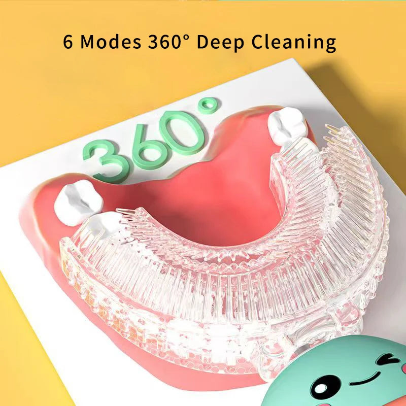 360Degrees Sonic Electric Toothbrush U Shape for Kids Children Intelligent Automatic USB Charging Blue Light for Tooth Whitening